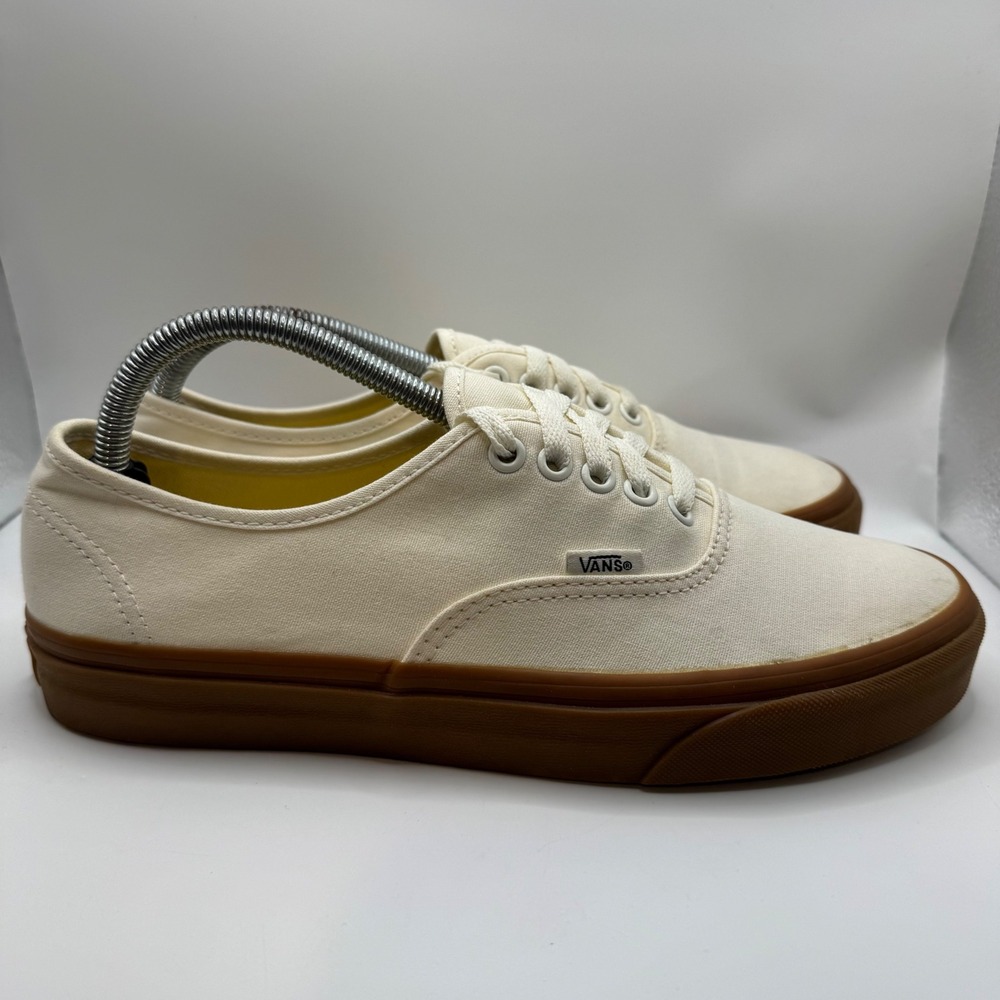 Vans Men 8.5 Women 10 Authentic Sneakers Cream White Gum Sole Canvas Low Top